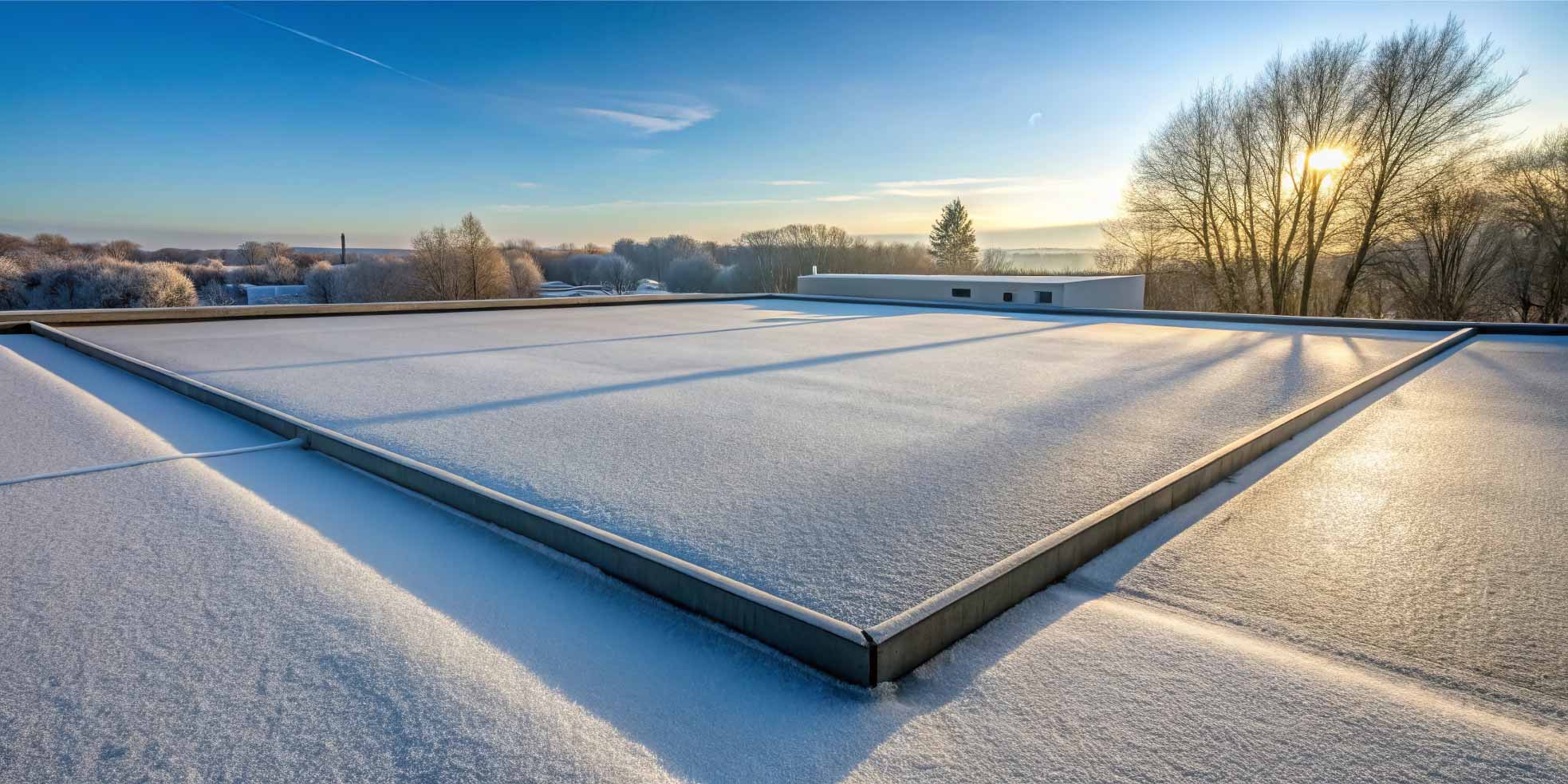 Flat roof awaiting snow removal system installed for winter in Ontario.